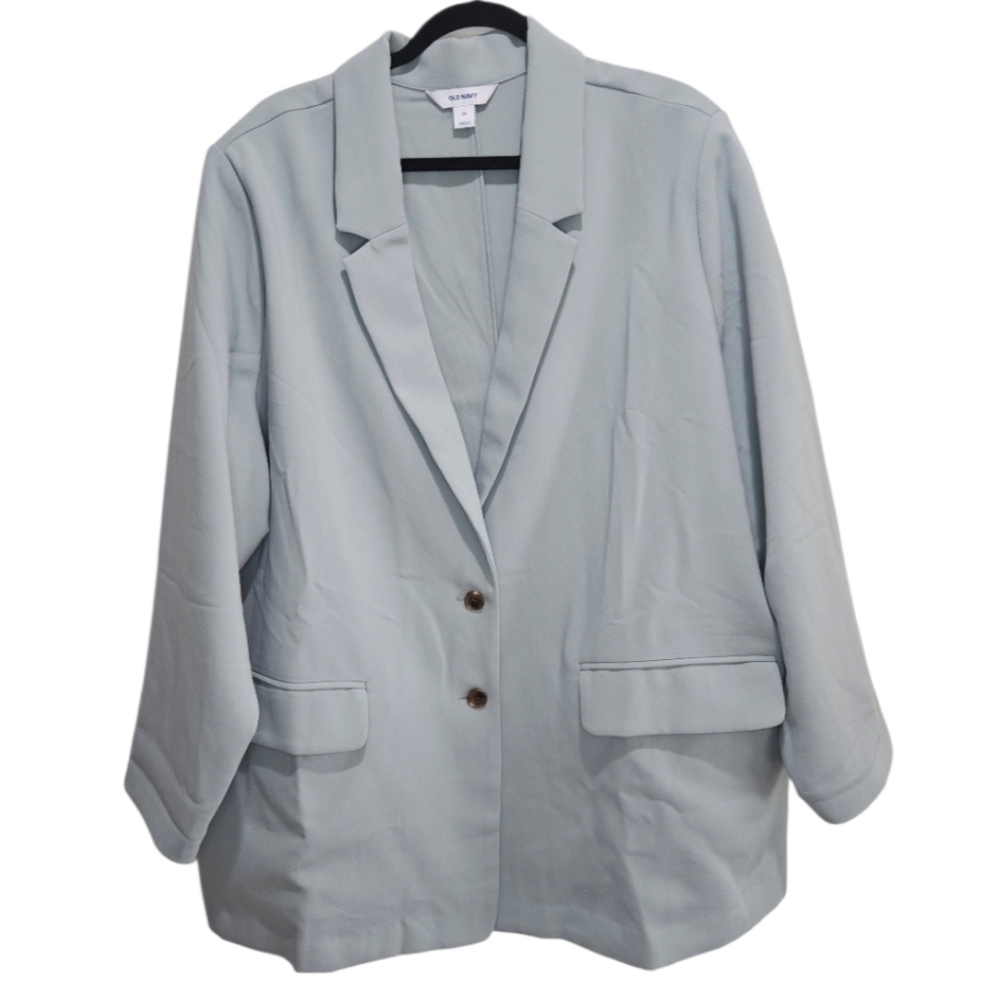Women's Blazer Plus Size 3X Relaxed Unlined Silver Sage Green Old Navy